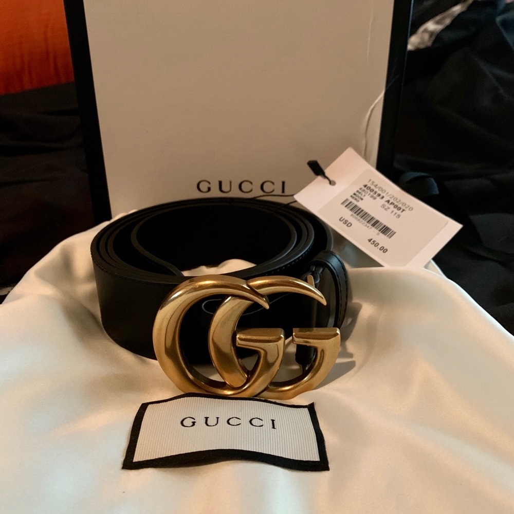 Gucci Black Leather Double G Belt